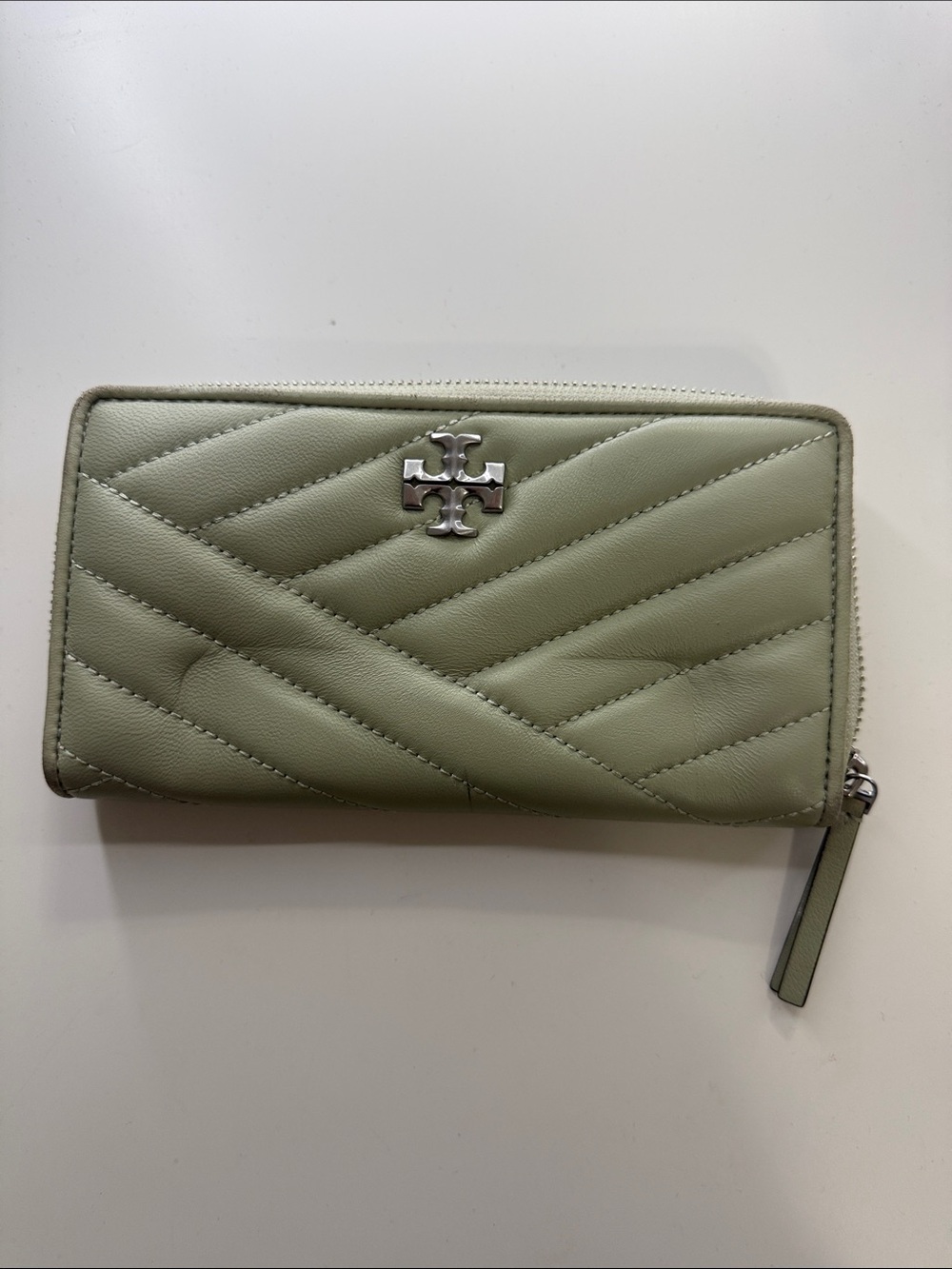 Tory Burch Quilted Zip Wallet in Sage Green